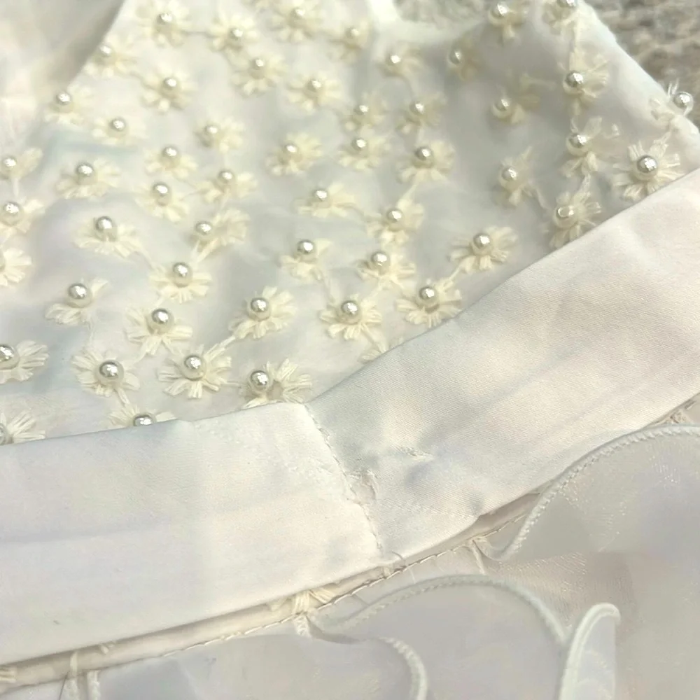 Elegant White Kids formal Recital Wedding Party Dress with Floral Details size:5